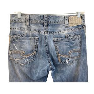 Silver Zac Jeans Distressed Destroyed Buckle Straight Preppy Embroidered Ripped